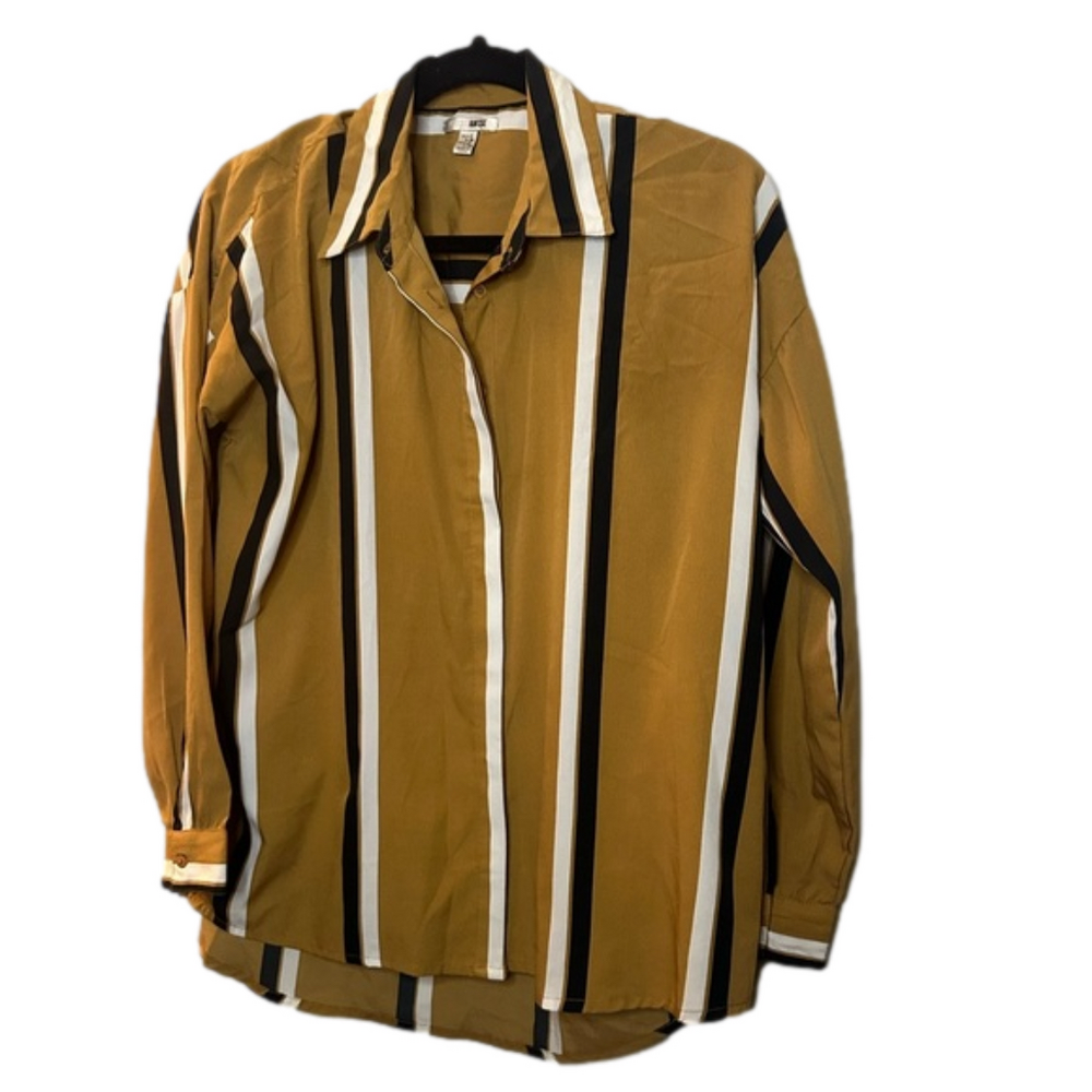 Caramel Black and White Striped Button Down Shirt Amuse Society Small